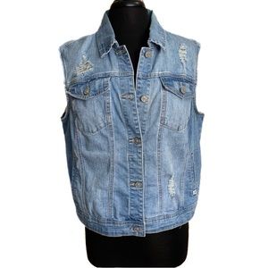 EN JEAN Distressed Denim Vest Size 2X Light Wash